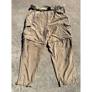 Vtg Guide Gear Pants Men Sz XL SHT Tan Belted Zip Fly Lined Nylon Relaxed Cargo‎